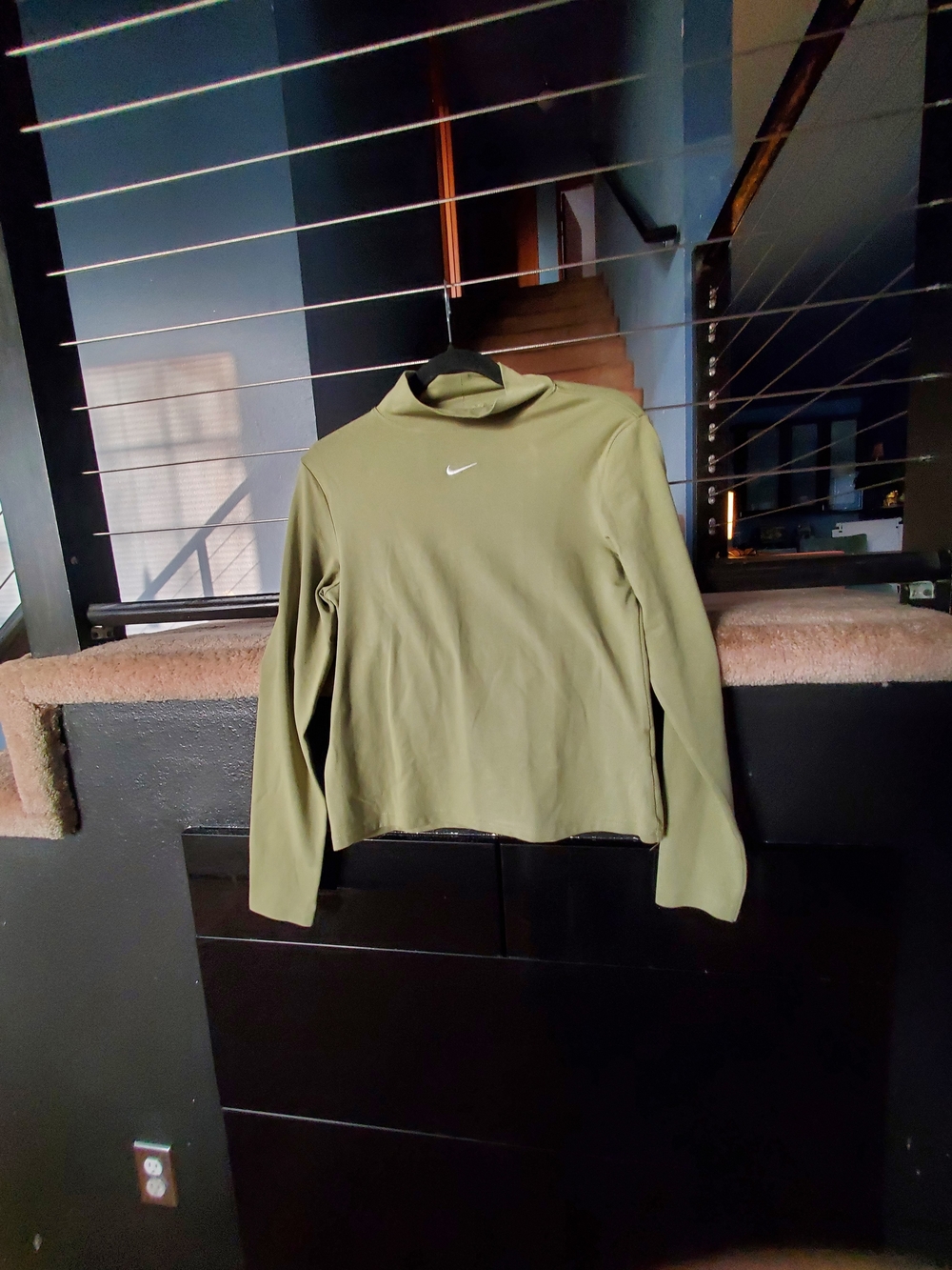 Nike Olive Long-Sleeve Mock Neck Top with Swoosh